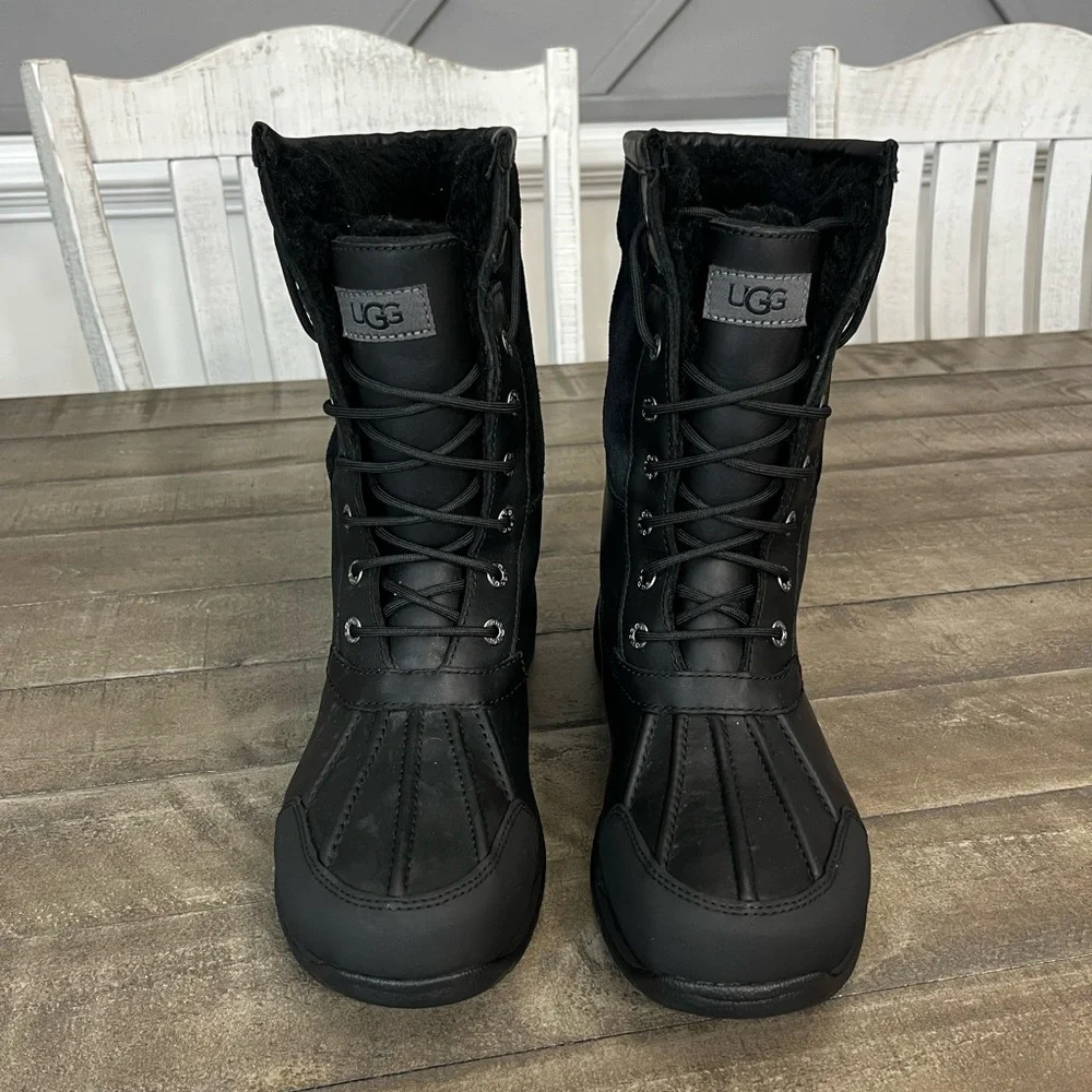 Ugg Classic Men's Butte Black Winter Leather Boots Waterproof Sz 9